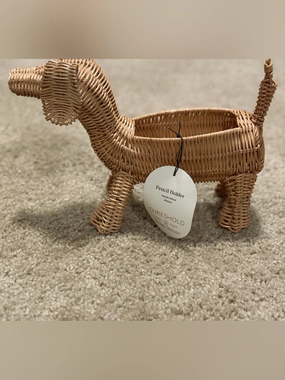 Threshold Rattan Dachshund pencil holder NWT